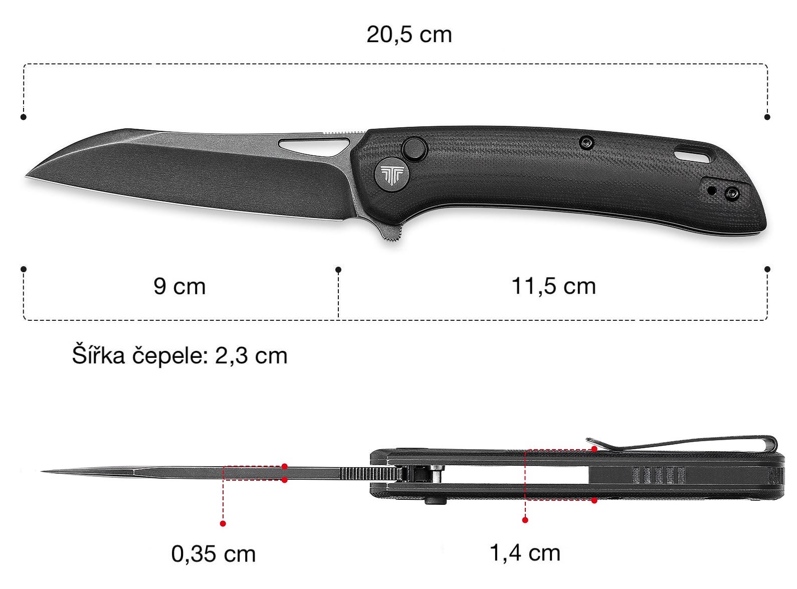 Rozměry zavíracího nože Trivisa Aries 03B